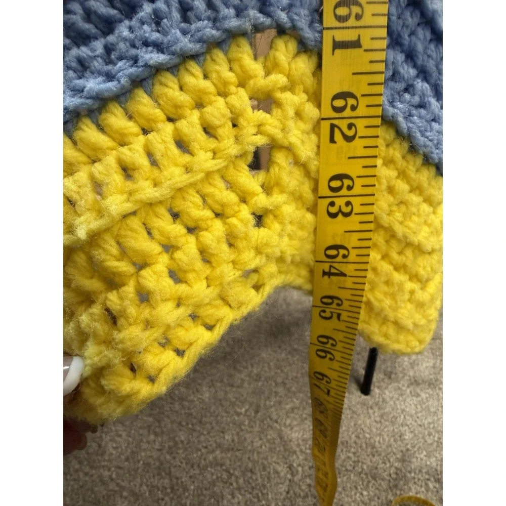 Handmade Chevron Throw Blanket 63x65 Yellow Gray Chunky Knit‎ Boho Afghan
